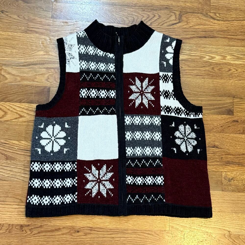 Christopher & Banks Women Retro Black White Snowflake Holiday Christmas Vest